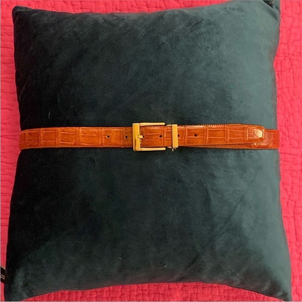 David Eden Brown Crocodile skin Belt with Gold Buckle, L 42 inch